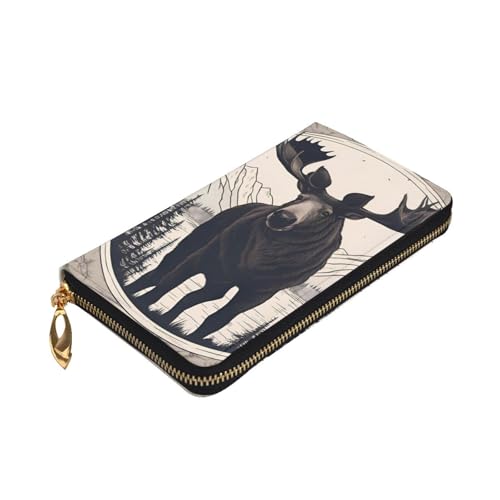 Moose Bear Deer Picture Leather Long Clutch Wallet for Fashionable Girls and Women - Durable, Stylish, and Functional, Black, One Size3