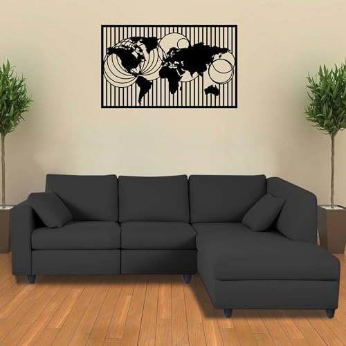 Image of Florian RHS 4 Seater L Shape Sofa Set for Living Room (Black Fabric) Premium Fabric Sofa