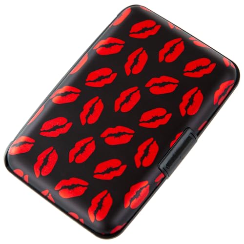 Image of Credit Card Holder, Metal Card Wallet RFID Blocking Mini Slim Aluminum Business Hard Card Case for Women Men (Red Lips)