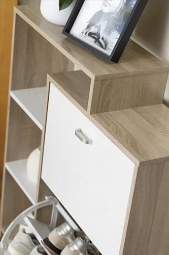 Miniatura 8 de Dupi Zapatero Abatible Orlando 92 X 79 X 24 Cm Mueble Zapatero Estrecho Y Moderno 2 Puertas Oscilantes 4 Baldas Para 20 Zapatos 2 Cajones Taupe-Blanco