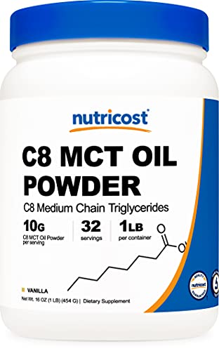 Nutricost C8 MCT Oil Powder 1LB (16oz) Vanilla Flavor - 95% C8 MCT Oil Powder, Best for Keto Diets, Non-GMO, Gluten Free