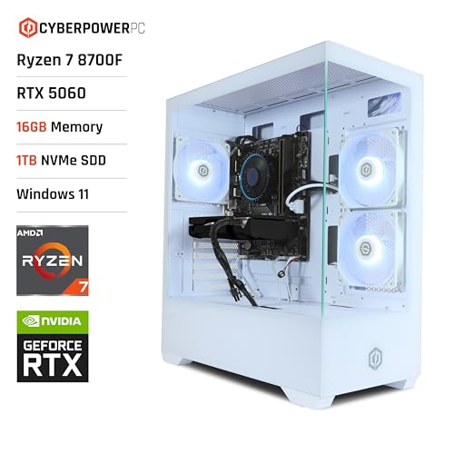 CyberPowerPC Wyvern Gaming PC - AMD Ryzen 7 8700F, Nvidia RTX 5060 8GB, 16GB RAM, 1TB NVMe SSD, 650W 80+ PSU, Wi-Fi, Windows 11, Prism Panoramic RGB White - Afbeelding 3