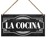 Kitchen Wood Sign Decor, La Cocina Spanish Door Wall Sign Decoration for Farmhouse Kitchen Dining Room Decor Hanging Sign, Housewarming Gifts for New House Home Women Men