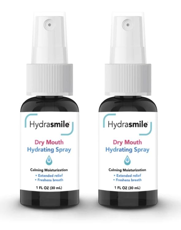 Spray de alivio de boca seca, paquete de 2, fórmula natural de acción rápida con sabor a menta fresca, botellas portátiles de 1 onza (paquete de 2)