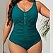 Women Plus Size One Piece Swimsuit Solid Tummy Control Bathing Suit Ruched Beachwear 2026 Summer Fashion Green
