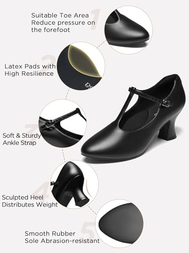 YESSA T-Strap Character Shoes for Women Dance Shoes 1920s Shoes for Ballroom Latin Salsa Folklorico Flamenco Tango Swing 2"/2.5"3