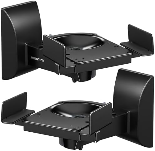 Mount-It! Speaker Wall Mounts, Pair of Universal Side Clamping Bookshelf Speaker Mounting Brackets, Large or Small Speakers, 2 Mounts, 55 Lbs Capacity, Black (MI-SB37)