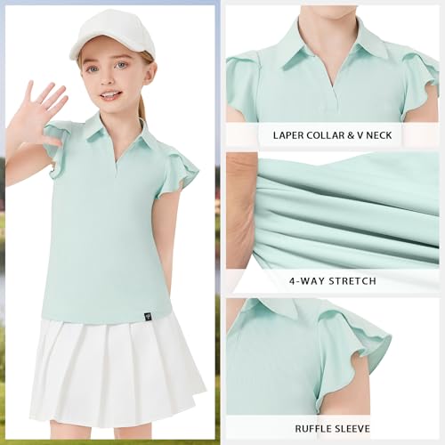 Soneven Girls Sleeveless Golf Polo Shirts V Neck Ruffle Sleeve Tennis Shirts Pickleball Golf Tank Tops for Age 4-16 Years2