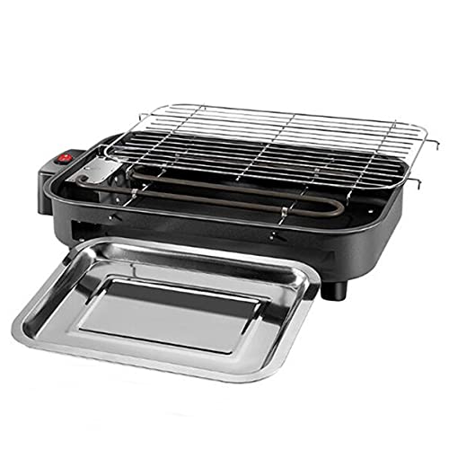 HIZQ Grill Barbacoa Eléctrica Sin Humo, 1300W, Superficie De Cocción 39X24cm, Termostato Ajustable, Apto Para Lavavajillas, Baja Generación De Humo