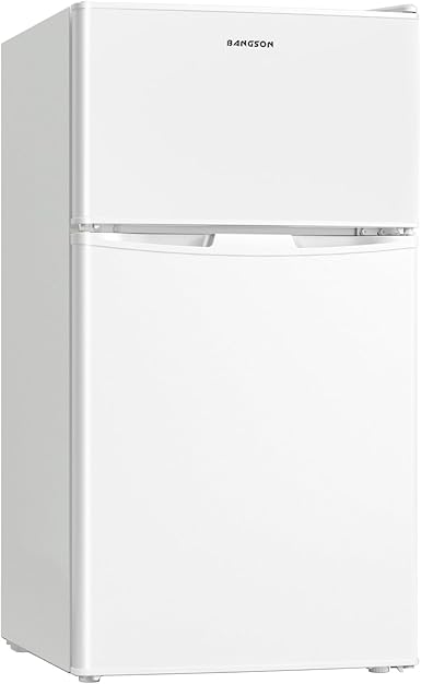 BANGSON Mini Fridge with Freezer, 2 Door Small Refrigerator with Freezer, Small Fridge for Bedroom, 3.2 CU.FT, For Home, Office, Dorm, Garage or RV, White