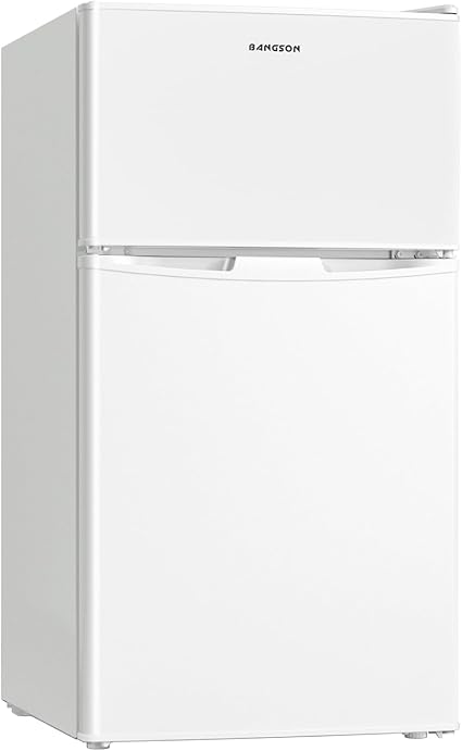 BANGSON Mini Fridge with Freezer, 2 Door Small Refrigerator with Freezer, Small Fridge for Bedroom, 3.2 CU.FT, For Home, Office, Dorm, Garage or RV, White