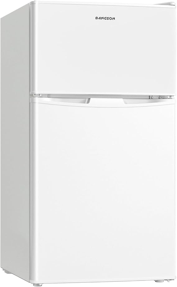 BANGSON Mini Fridge with Freezer, 2 Door Small Refrigerator with Freezer, Small Fridge for Bedroom, 3.2 CU.FT, For Home, Office, Dorm, Garage or RV, White