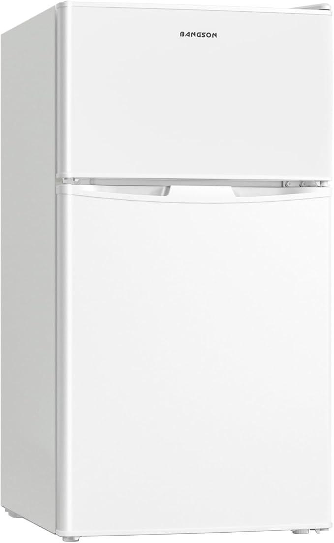 BANGSON Mini Fridge with Freezer, 2 Door Small Refrigerator with Freezer, Small Fridge for Bedroom, 3.2 CU.FT, For Home, Office, Dorm, Garage or RV, White