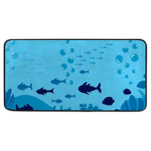 Tapis de cuisine sous-marin bleu clair en polyester résistant 39x20"