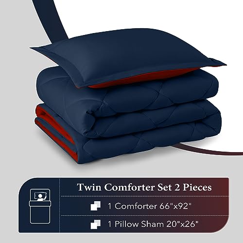 Image of downluxe Twin Comforter Set - Red and Navy Twin Comforter, Soft Bedding Sets for All Seasons -2 Pieces - 1 Comforter (66 inchx92 inch) and 1 Pillow Sham(20 inchx26 inch)