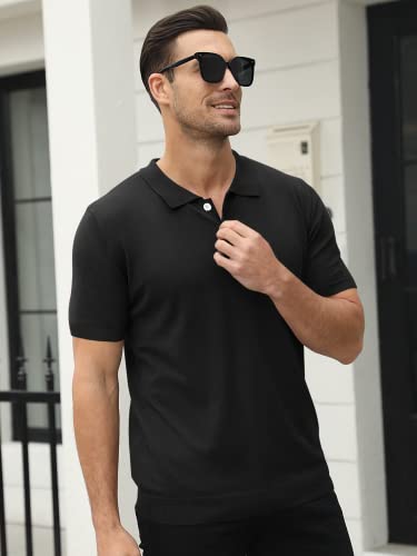 Syktkmx Mens Golf Polo Shirts Short Sleeve Casual Banded Bottom Stretch Classic Fit Solid Knit T-Shirts3