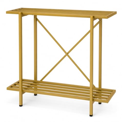 ecofynd Adam Plant Stands for Outdoor Balcony, Flower Pot Stand for Indoor Plants, Large Metal Planter Stand for Living Room, home decor, Indoor & Outdoor plants, 2 Tier (35 Inch, PS029-GO)