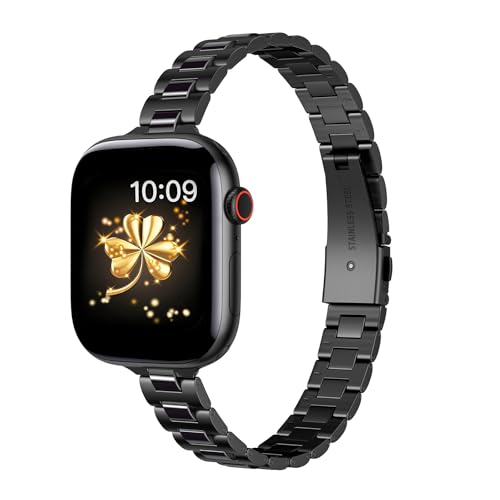 Bracelet Apple Watch fin en acier inoxydable noir pour montres connectées 38mm à 42mm