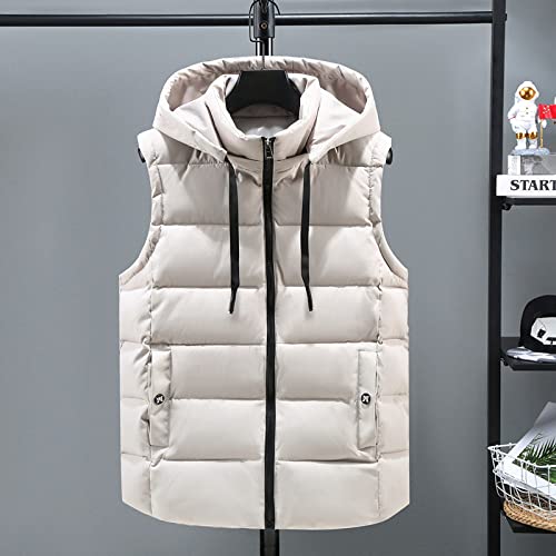Doudoune Homme Sans Manche,Gilet Matelassé À Capuche Pour Hommes Nouveauté Classique Beige Hiver Chauffe-Corps Veste De Transition Chaude Sans Manches Vestes Softshell D'Extérieur Pour Le Sport Cover