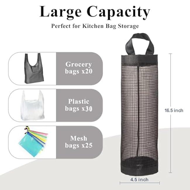 TOGETRUE Plastic Bag Holder, Grocery Bag Holder Mesh Hanging Storage Bag Dispenser (Black 2 Packs)