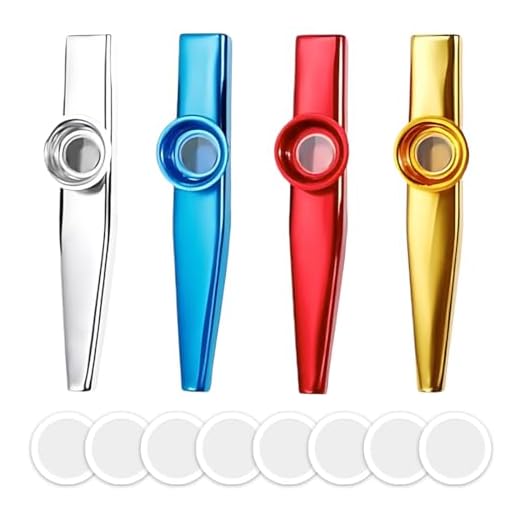 XOXVURI 4 Piezas Kazoo Pitos de Carnaval, Aleación de Aluminio Metal Kazoo, Kazu Instrumentos Musicales con 8 Membranas Flauta para Adultos, 4 Colores