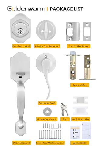 Image of Goldenwarm Double Front Door Lock Set, Brushed Nickel Double Door Handle with Dummy, Double Front Door Hardware Set with Reversible Wave Handle Lever, Double Entry Door Lock Set