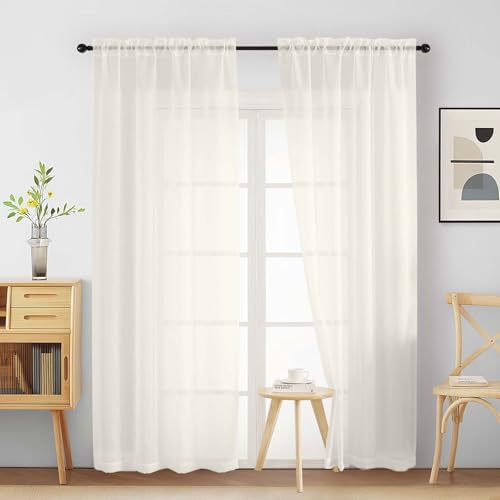 Ebesto Ivory Sheer Curtains 90 Inches Long 2 Panels Light Filtering Solid Sheer Curtains for Bedroom Living Room Lightweight Soft Airy Window Voile Sheer Drapes Dual Rod Pocket 2x42Wx90L Inches