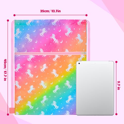 Drawstring Backpack String Bag for Kids, Girls Gym Sackpack Cinch Water Resistant Nylon for Gym Shopping Swimming Sport Yoga, Unicorn4