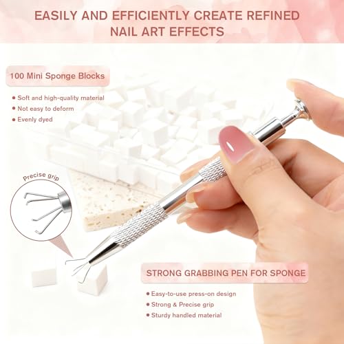 Shining She Ombre Gel Nagellack Set, 6 Farben Licht Rosa Serie Pat Painting Gel Nail Polish Set für Farbverlauf Nageldesign Gradient Blush Effekt DIY mit Maniküre-Greifer und 100 Nail Art Schwämme