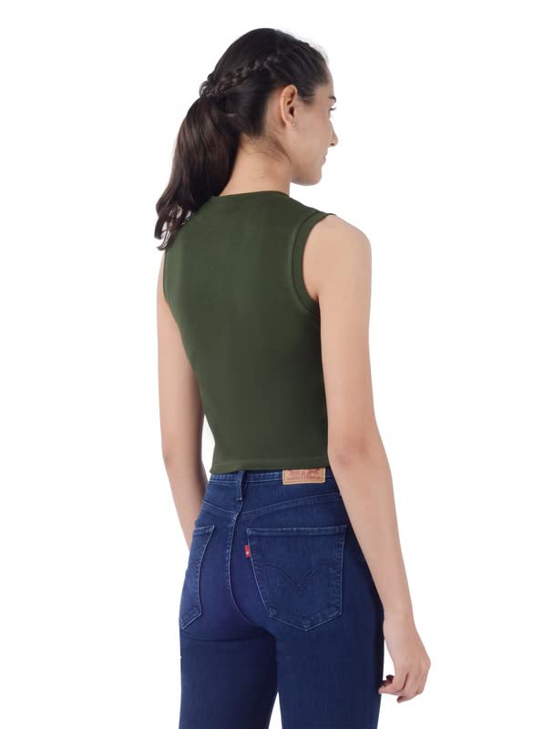 JASNIT Basic Solid Plain Tank Top Gym Yoga Sports Activewear Crop Top for Women & Girls 95% Cotton 5% Lycra (Size XS S M L XL 2XL 3XL 4XL) Military Green 2