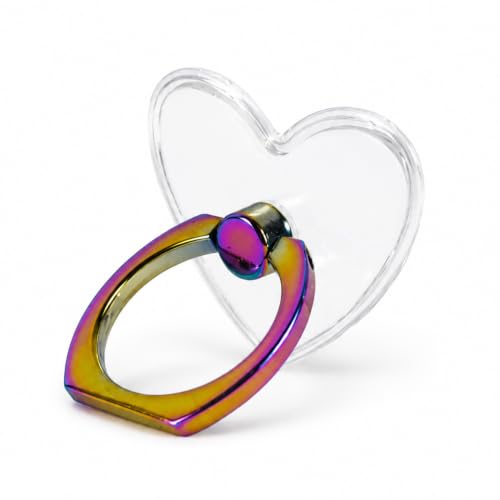 Image of KolorFish Transparent Mobile Phone Ring Stand Holder | Phone Ring Holder Finger Grip 360 Degree Rotation (Rainbow Heart)