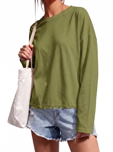 Cicy Bell Womens Oversized Ruffle Hem Tops Crew Neck Casual Boxy T Shirts