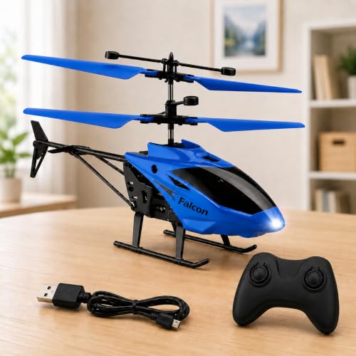 Image of Upgraded 5.1 Gravity Sensor Helicopter Toy for Boys Age 4+, Pro Blak Remote, Safety Sensor, 320 RPM Motor, 2.6 GHz, Rechargeable Battery, LED Lights I Pack of 1 (Blue Black Remote)