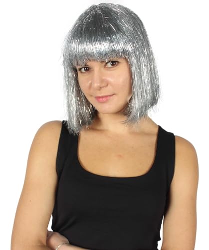 HPO Adult Women's Tinsel Bob Wig Collection | Silver Color