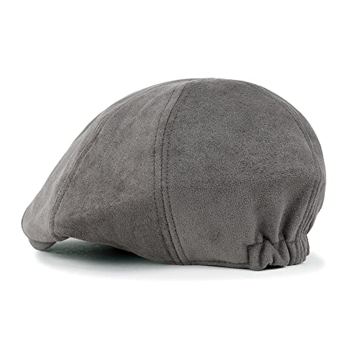 ililily Basic Color Gatsby Newsboy Hat Flex Fit Cabbie Hunting Flat Cap, Faux Suede D.Grey, Medium