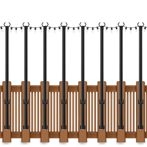 AHRLHR 8 Pack String Light Poles for Deck 5 Ft String Light Poles for Outside with Fixing Clips Metal Poles for Outdoor String Lights Hanging Light Poles for Fence Garden Backyard Wall Bistro