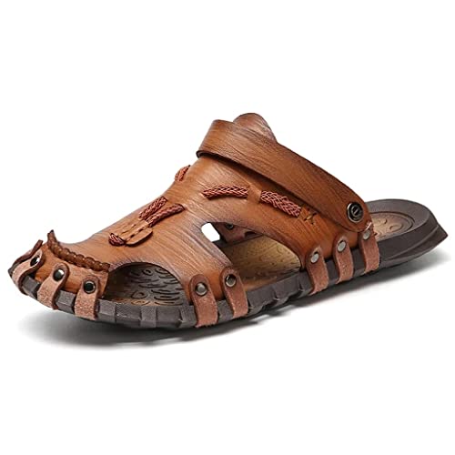 Men Leather Sandals Baotou Slippers Genuine Leather Casual Sandals Non Slip Outdoor Beach Vacation Sandals(40)