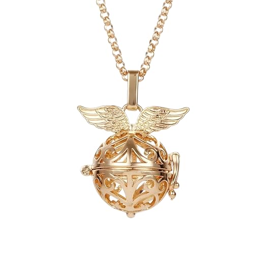 Chime Angel Wings Music Ball Caller Locket Necklace Vintage Pregnancy Necklace Aroma Essential Oil Diffuser Women Jewelry-A072
