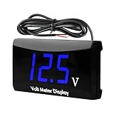 DC 12V Car Digital Voltmeter Gauge, Waterproof LED Display Motorcycle Voltmeter Power Energy Volt Meter Gauge for Trailer Camper Boat Marine Vehicle Caravan Car Battery Voltage Monitor (Blue)