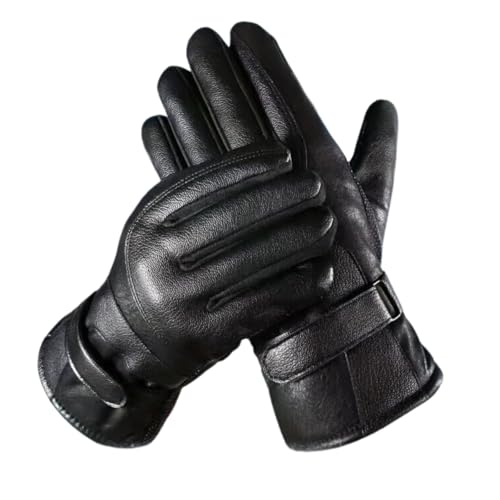Luva De Couro Preta Térmica Forrada Quente Unissex Para Motociclistas e Inverno