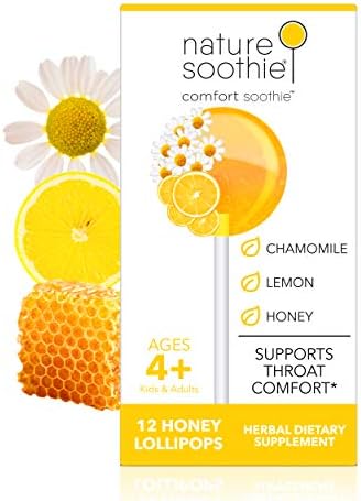 Nature Soothie Comfort Soothie Honey Lollipops with herbal extracts that support Throat Comfort - Lemon & Chamomile Extract (12 Lollipops)
