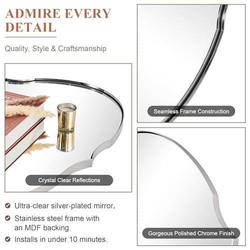 Image of ANDY STAR 24x36 Polished Chrome Scalloped Oval Bathroom Vanity Mirror