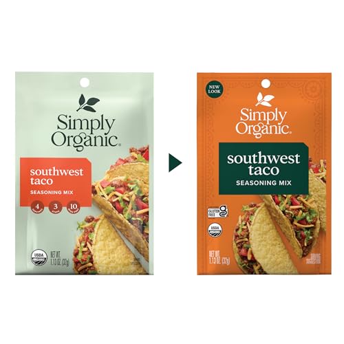 Image of Simply Organic Southwest Taco Seasoning Mix, Gluten Free, Certified Organic, Kosher, Pure Flavor for Tacos, Stir-Fries, Mexican Dishes, and More | 1.13 Ounce (Pack of 12)