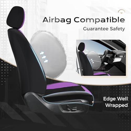 Image of Coverado Air Mesh Seat Cover, Car Seat Cover Full Set, 3D Breathable Seat Protectors Sports Carbon Fiber Design Airbag Compatible Comfort Universal for Most Cars, Van,Trucks, SUV, Black&Purple