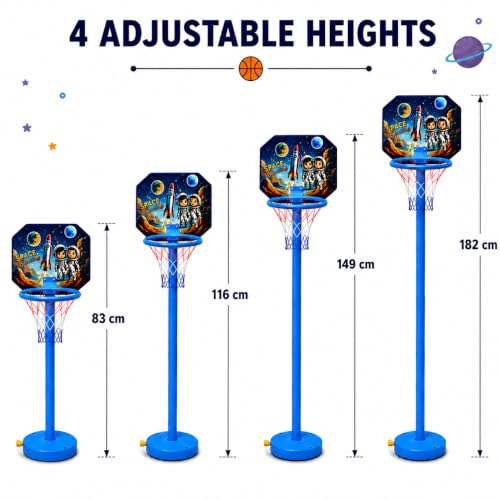 Image of Basketball Set for Kids | Space Theme Adjustable Stand with Ball
