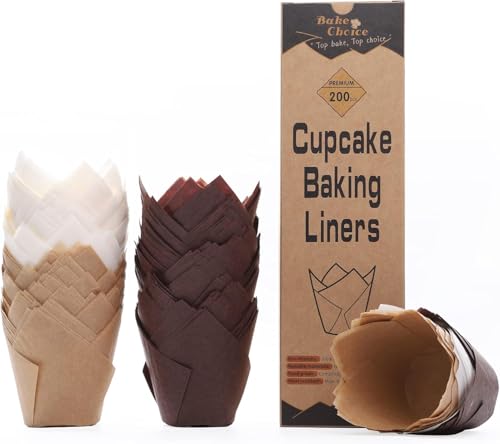 Pirottini per Muffin Carta Tulipano,200 Pezzi Standard Mix,Carta Pergamena Europea & Nordica,Pirottini per Muffin per Feste/Natale/Compleanni/Pasticeria,Dimensione Standard