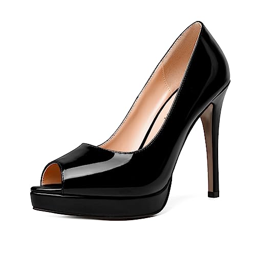 SKYSTERRY Womens Wedding Slip On Patent Dress Peep Toe Stiletto High Heel Pumps Shoes 4.7 Inch - Main Image