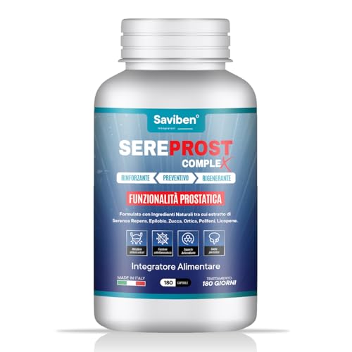 FORMULA COMPLETA - Serenoa Repens, Saw Palmetto, Prostata Integratore | Funzionalità Prostatica, Rinfozante, Preventivo, Rigenerante, con Licopene, Epilobio, Zucca, Ortica e Pygeum Africanum.