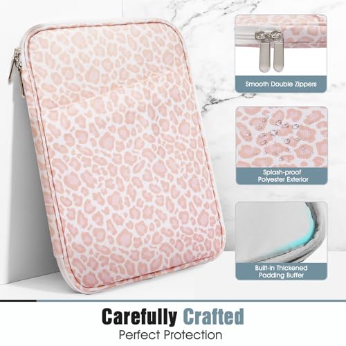 Image of TiMOVO 9-11 inch Tablet Sleeve Bag with Pocket, Pink Leopard | Fits iPad 11 inch A16 2025, iPad 10.9 inch /10.2 inch, Air 11 inch 5th /4th Gen, Galaxy Tab A9+ /A11 Plus 11 inch
