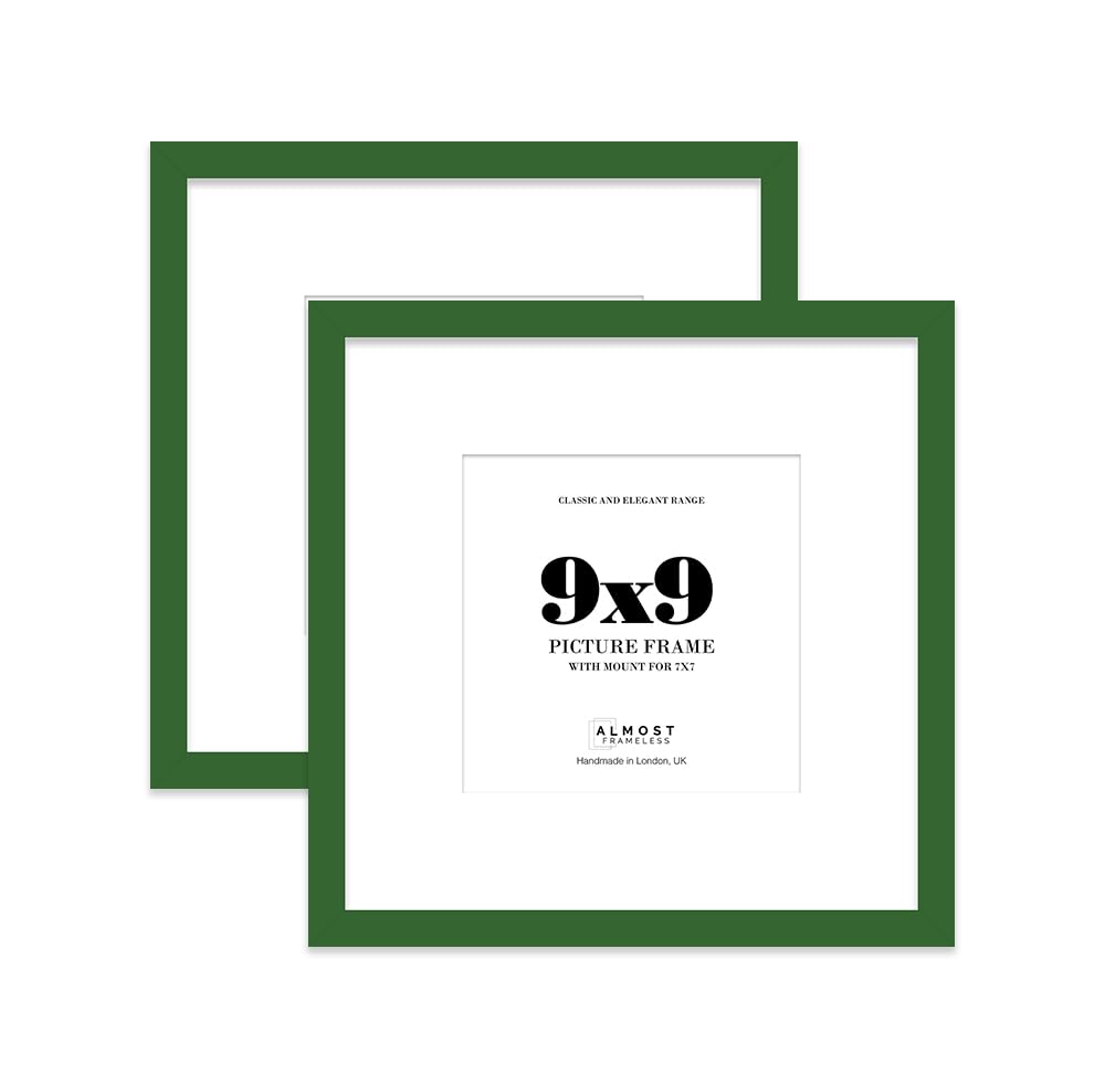 9x9 Green Picture Frame with Mount for 7x7 Photos, Prints - Modern Square Wall Frame, Set of 2